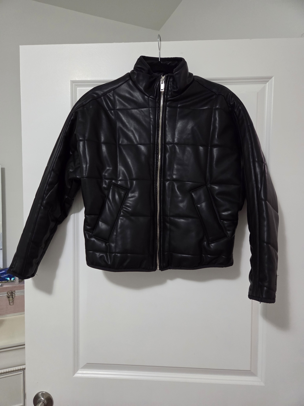 Stoosh Black Quilted Faux Leather Bomber Jacket